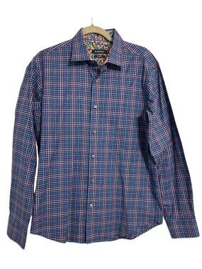 Bugatchi Men's L Check Print Long Sleeve Shirt Shaped Fit Multicolor Old money